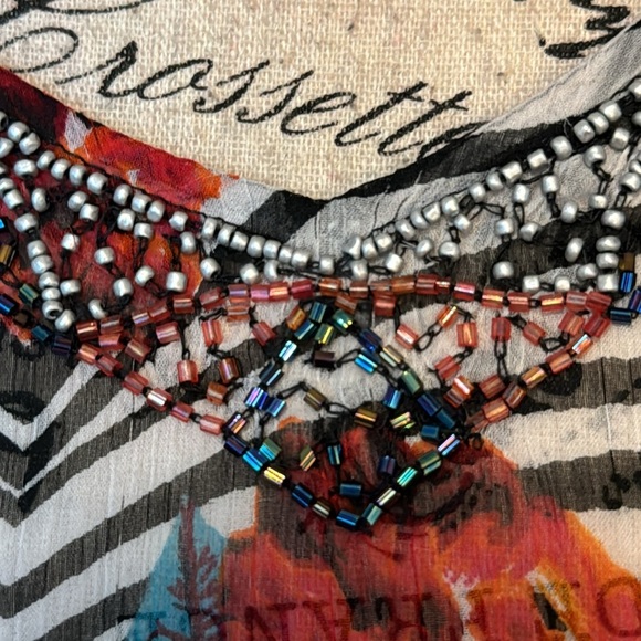 designer Animal floral  print kaftan tunic embellished round neck beaded - Picture 4 of 10